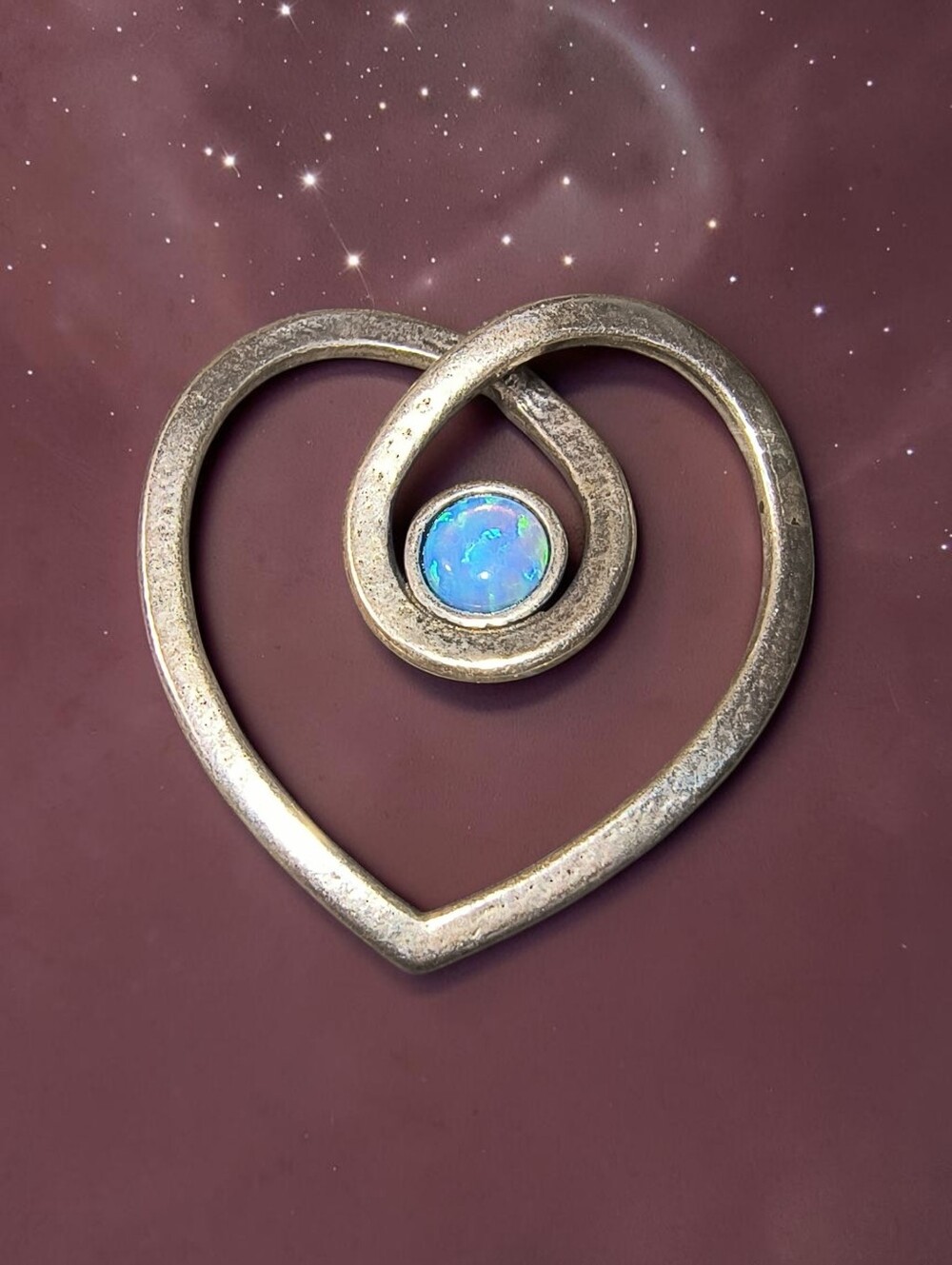 Vintage Shablool Israel Artist Didae Opal & Sterling Silver Heart Pendant